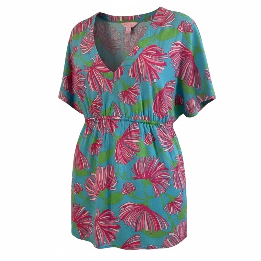 Lilly Pulitzer women's blue and pink floral swimsuit cover-up top